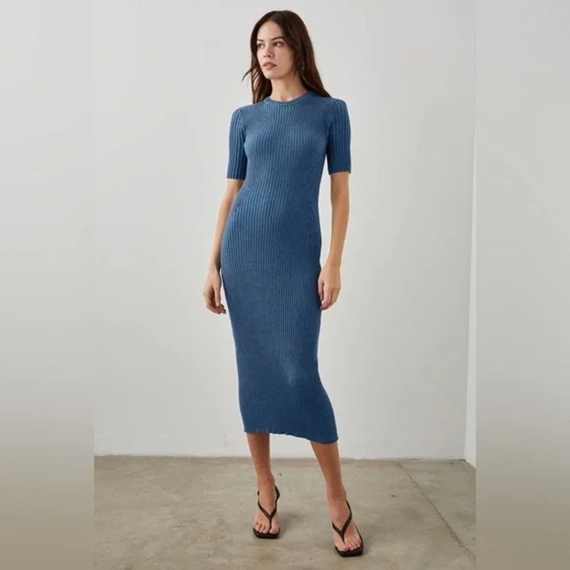 Rails Genesis Blue Sweater Dress, Cotton Cashmere, Cut-Out Back, Size Large